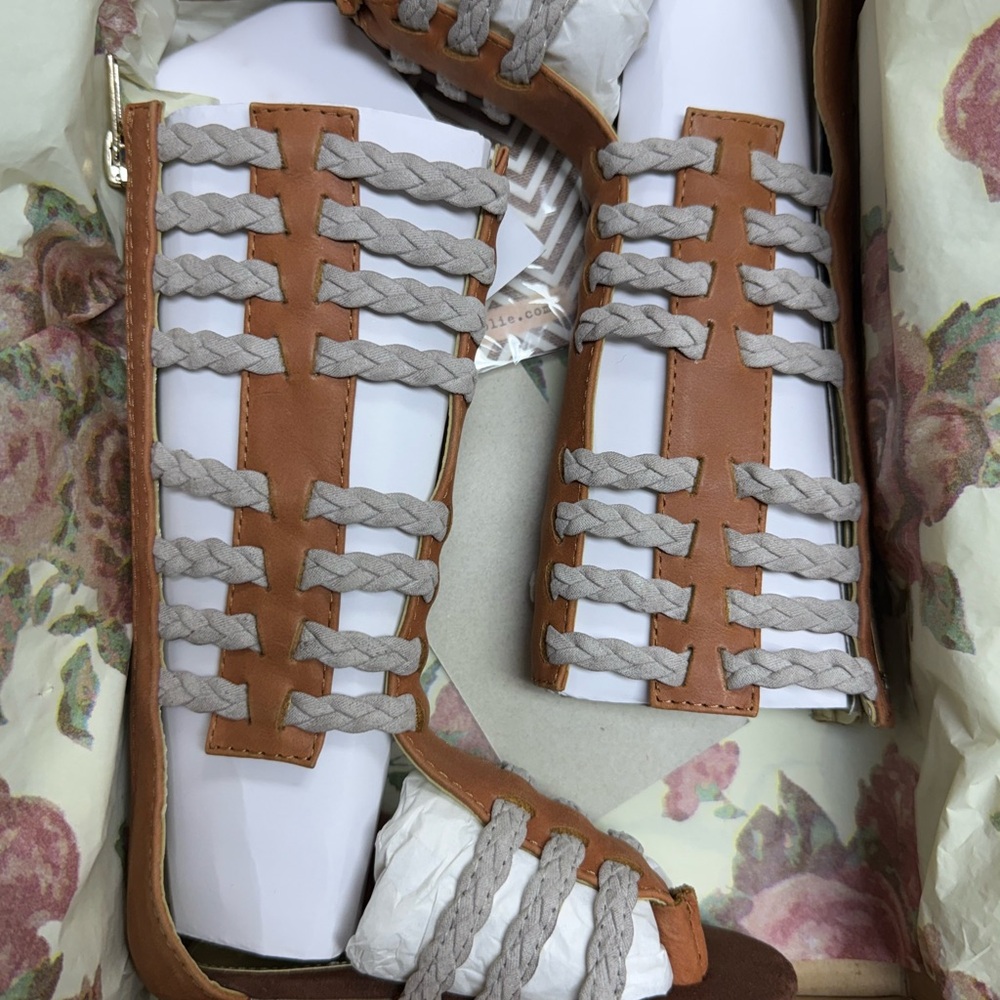 Toddler size 6c  Tan and Gray Gladiator Sandals